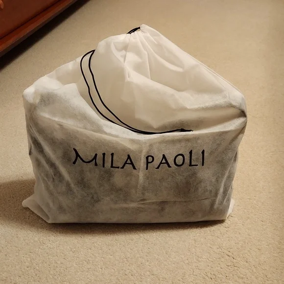 MILA PAOLI Black Leather with  White Accent Stitching Shoulder Handbag - Picture 12 of 12